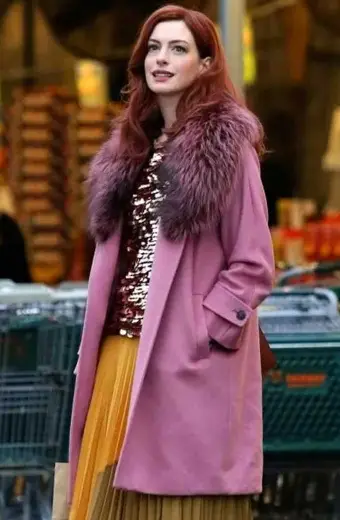 Modern Love TV Show Lexi Anne Hathaway Pink Wool Fur Coat