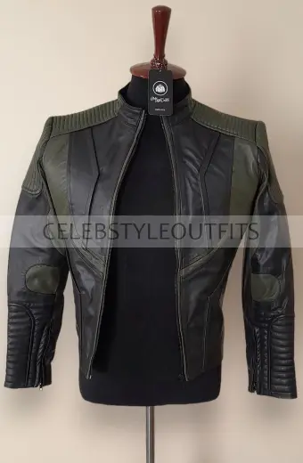 David Ramsey Arrow John Diggle Spartan Green Leather Jacket