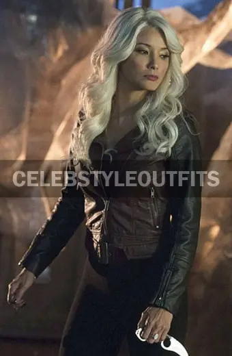 Kelly Hu Arrow China White Brown And Black Leather Jacket