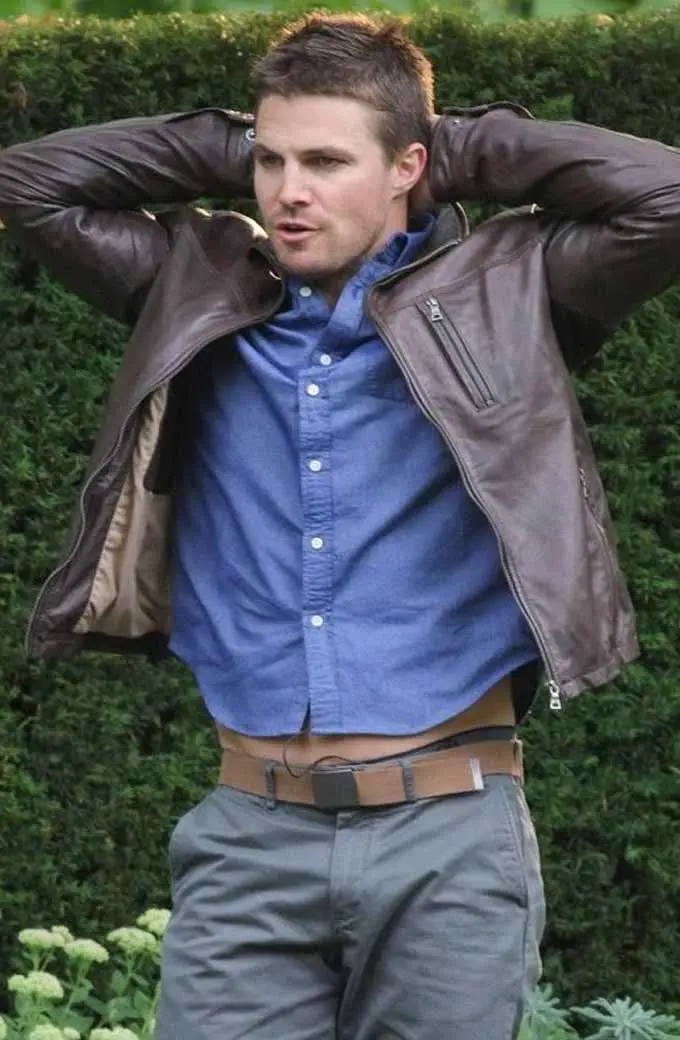Oliver Queen Stephen Amell Arrow TV Show Brown Leather Jacket arrow-stephen-amell-oliver-queen-jacket