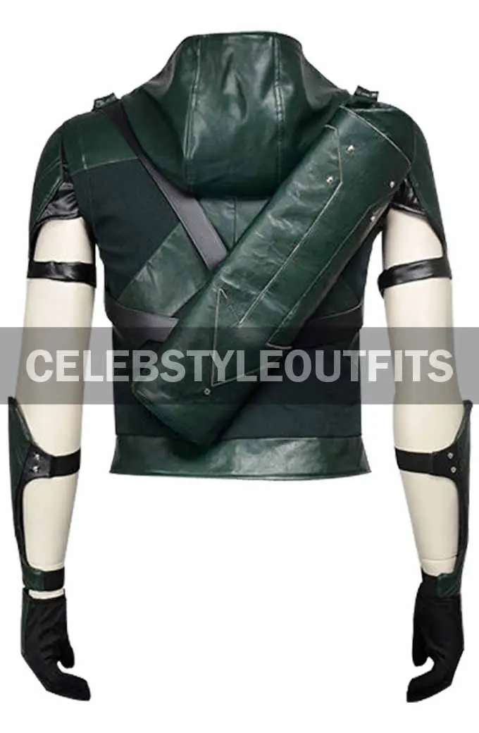 Arrow Oliver Queen Stephen Amell Green Leather Hooded Jacket oliver-queen-arrow-green-leather-jacket