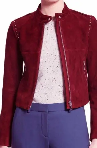 Willa Holland Arrow Thea Queen Speedy Red Suede-Leather Jacket