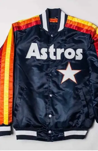 Houston Astros Baseball Team Blue Satin Bomber Varsity Jacket