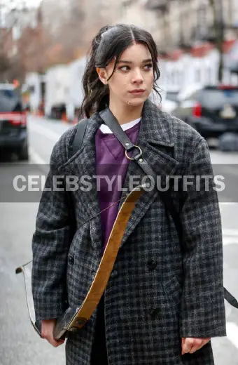 Hailee Steinfeld Hawkeye Kate Bishop Grey Plaid Trench Coat