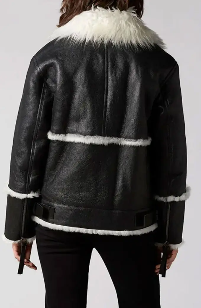 Casual Womens Aviator Bomber Black Leather Fur Lined Jacket aviator-womens-jacket