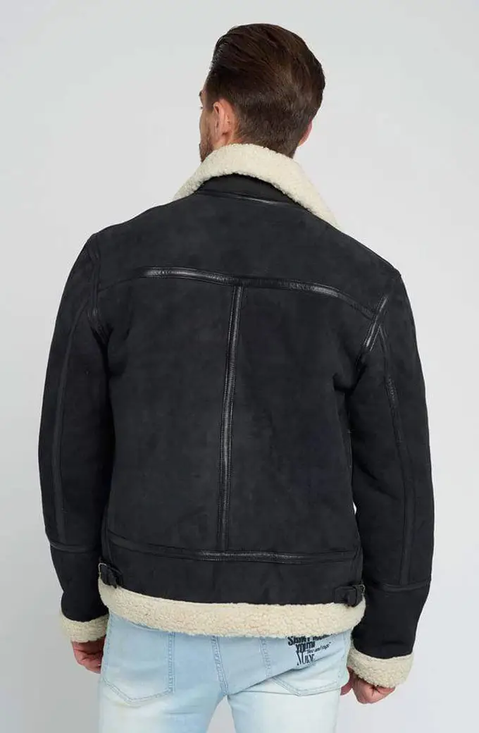 Mens Aviator Black Bomber Suede Leather Shearling Jacket aviator-mens-jacket