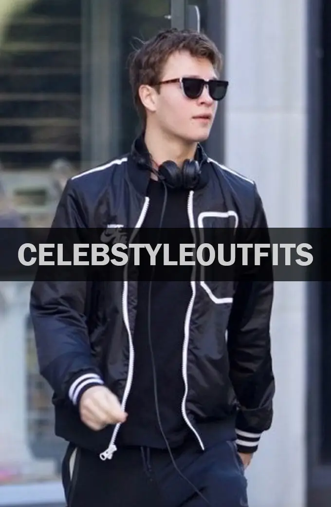 Baby Driver Ansel Elgort Bomber Black Satin Varsity Jacket ansel-elgort-baby-driver-varsity-jacket