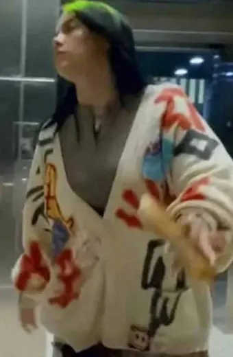 Billie Eilish Therefore I Am Bomber White Wool Cardigan