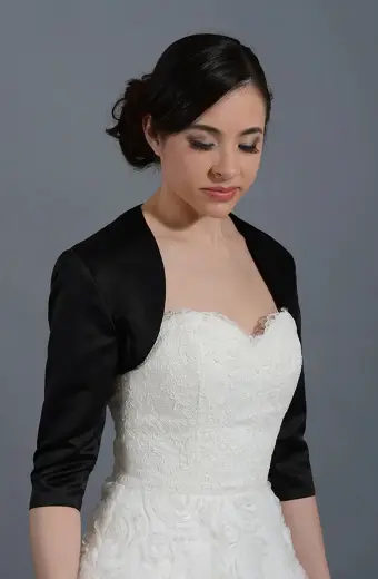 Womens Bridal Satin Black Wedding Evening Bolero Jacket womens-evening-bridal-wedding-bolero-jacket