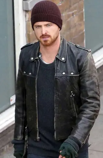 JJ A Long Way Down Aaron Paul Black Biker Distressed Jacket