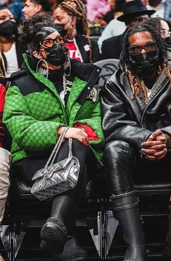 Cardi B State Farm Arena Printed Green Puffer Cotton Jacket