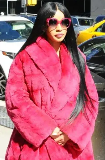 Casual Cardi B New York City Street Womens Hot Pink Fur Coat