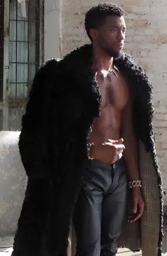 Chadwick Boseman Fur Trench Long Coat