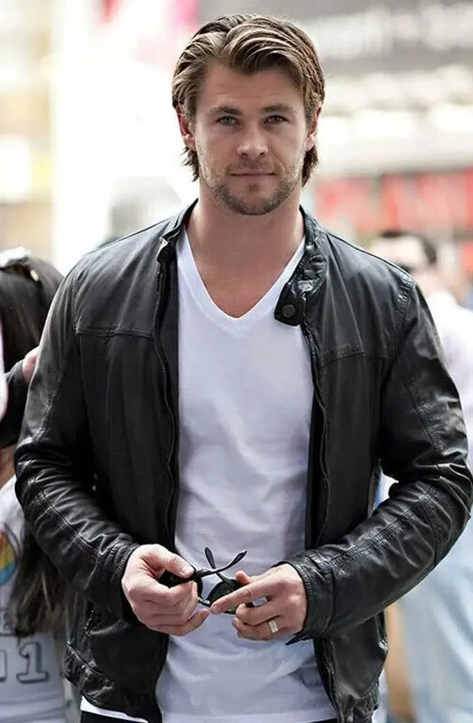 Chris Hemsworth Street Style Casual Mens Black Leather Jacket chris-hemsworth-street-style-jacket
