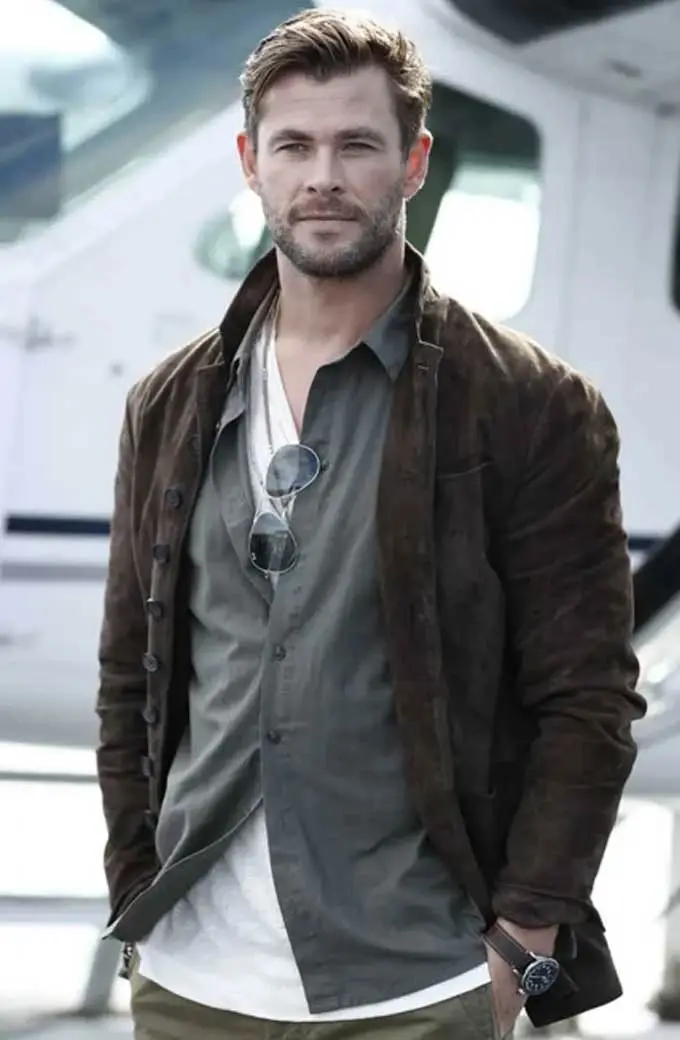 Steve Abnesti Chris Hemsworth Spiderhead Brown Suede Jacket spiderhead-steve-abnesti-jacket