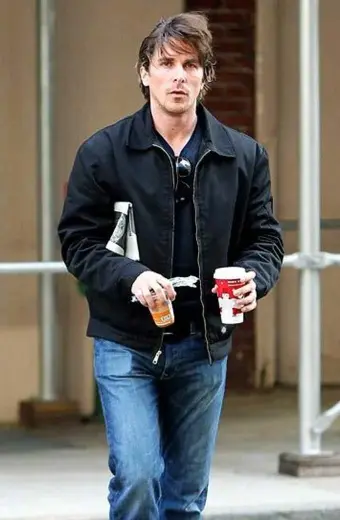 Christian Bale Shirt-Style Casual Black Cotton Bomber Jacket