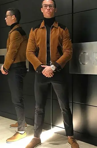 Mens Cristiano Ronaldo Casual Brown Suede Leather Jacket