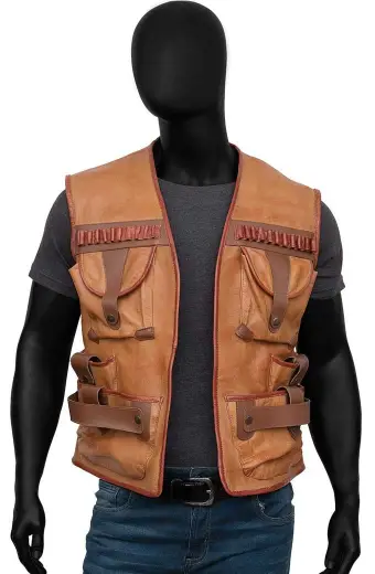 Paul Hogan Mick Crocodile Dundee Brown Leather Cowboy Vest