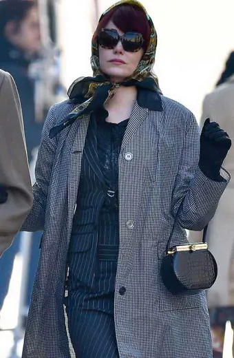 Cruella De Vil Emma Stone Grey Checked Cotton Trench Coat
