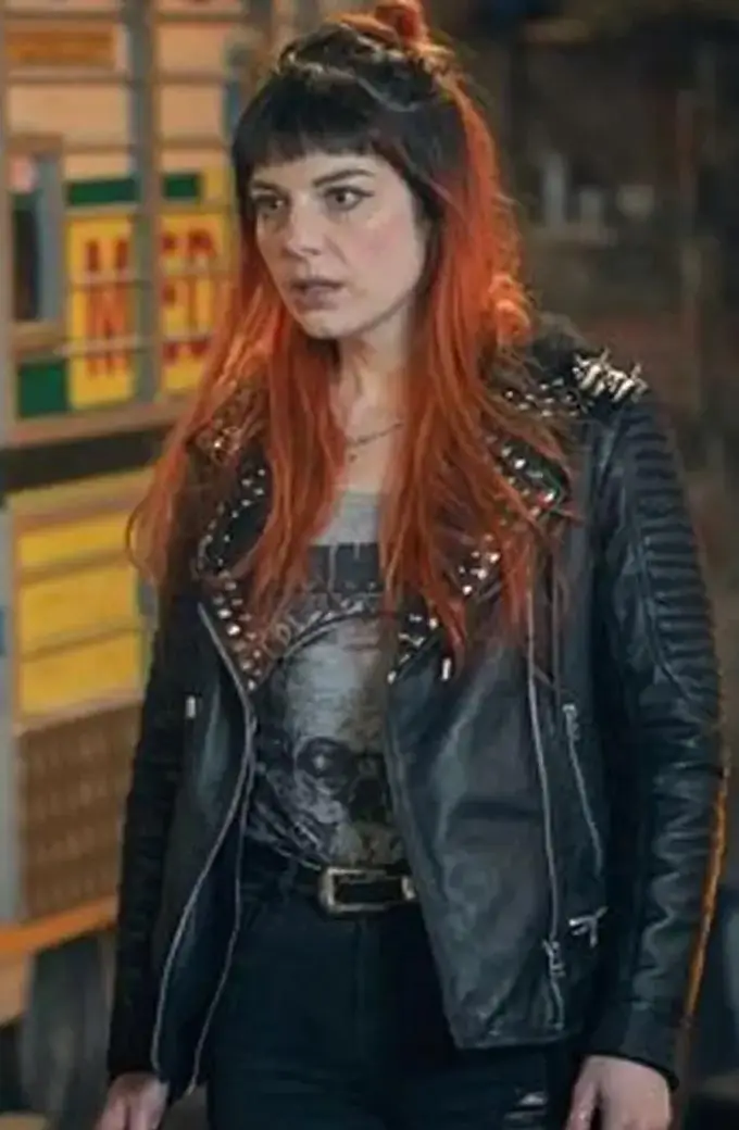 Aimee-Ffion Edwards Ruby Newman Curfew Black Studded Jacket ruby-newman-curfew-leather-jacket