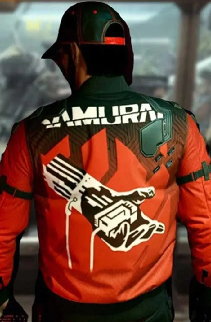 Samurai Cyberpunk 2077 Gaming Bomber Cosplay Leather Jacket cyberpunk-2077-samurai-red-cosplay-jacket