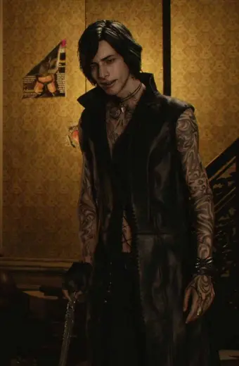 Devil May Cry Video Game V Cosplay Black Leather Long Vest v-video-game-devil-may-cry-vest