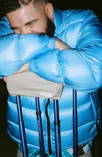 Mens Aubrey Drake Graham Casual Blue Quilted Puffer Jacket
