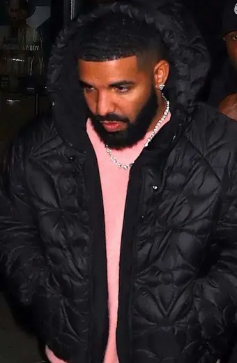 Aubrey Drake Graham Mens Hooded Black Parachute Puffer Coat