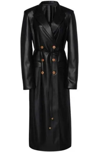 Fallon Elizabeth Gillies Dynasty Black Leather Trench Jacket