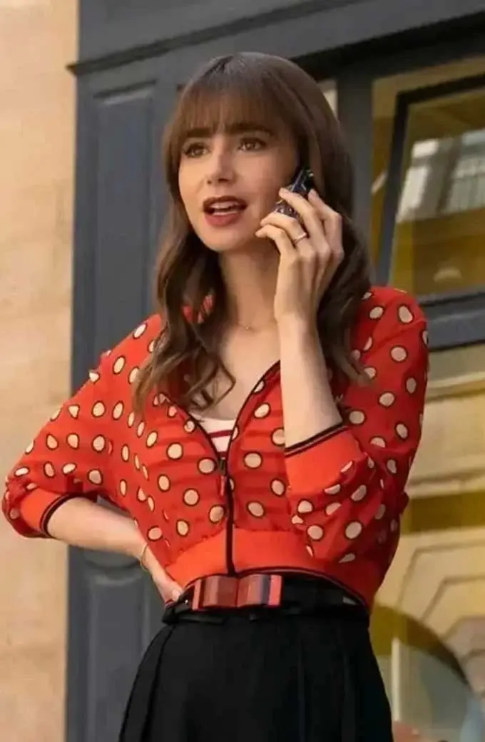 Emily Cooper Lily Collins Emily In Paris Red Polka Dots Jacket emily-in-paris-emily-cooper-jacket