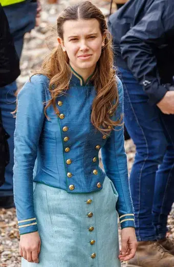 Millie Bobby Brown Enola Holmes Royal Blue Satin Jacket