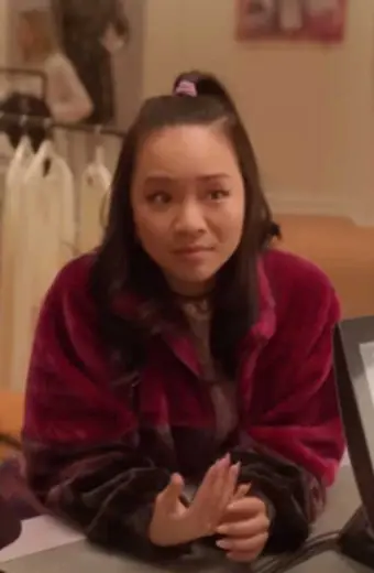 Rebecca Li Jennifer Tong Fakes TV Series Maroon Fur Jacket jennifer-tong-fakes-jacket