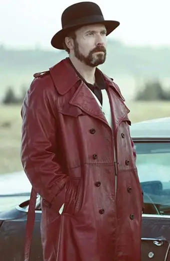 Gale Kitchen Fargo Brad Mann Maroon Leather Trench Coat
