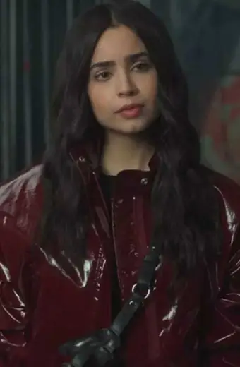 Sofia Carson April Dibrina Feel The Beat Maroon Leather Jacket