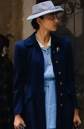 Radhika Apte Noor Inayat Khan Call To Spy A Blue Wool Coat radhika-apte-call-to-spy-a-coat