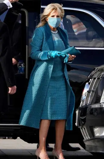 Jill Biden First Lady Of US Blue Womens Tweed Trench Coat