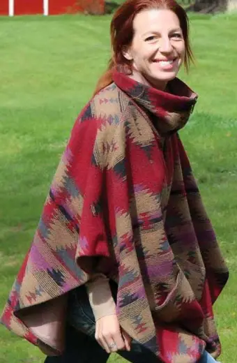 Kathy Tanna Frederick Two Ways Home Tribal Red Wool Poncho
