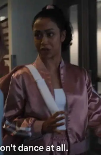 Jasmine Hale Work It Liza Koshy Bomber Pink Satin Jacket