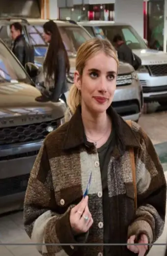 Sloane Emma Roberts Holidate Brown Plaid Checked Wool Jacket
