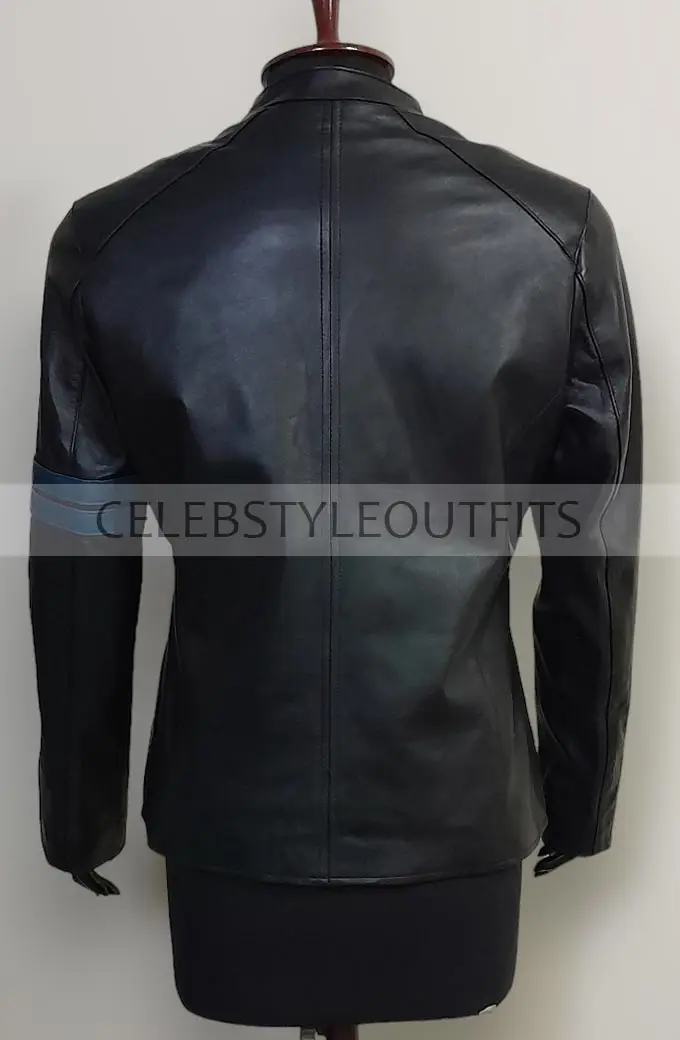 Vintage Womens Casual Blue Striped Black Racer Leather Jacket vintage-womens-blue-striped-racer-jacket