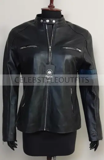 Vintage Womens Casual Blue Striped Black Racer Leather Jacket vintage-womens-blue-striped-racer-jacket