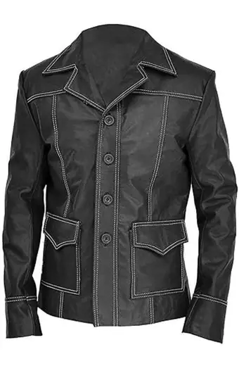 Brad Pitt Fight Club Tyler Durden Black Leather Trench Jacket