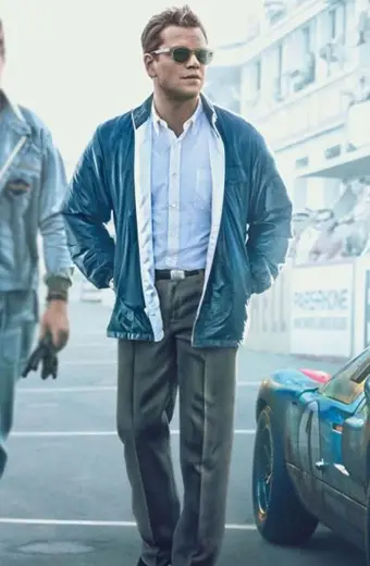 Matt Damon Ford v Ferrari Carroll Shelby Blue Parachute Jacket