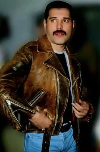 Freddie Mercury Mens Casual Distressed Biker Leather Jacket