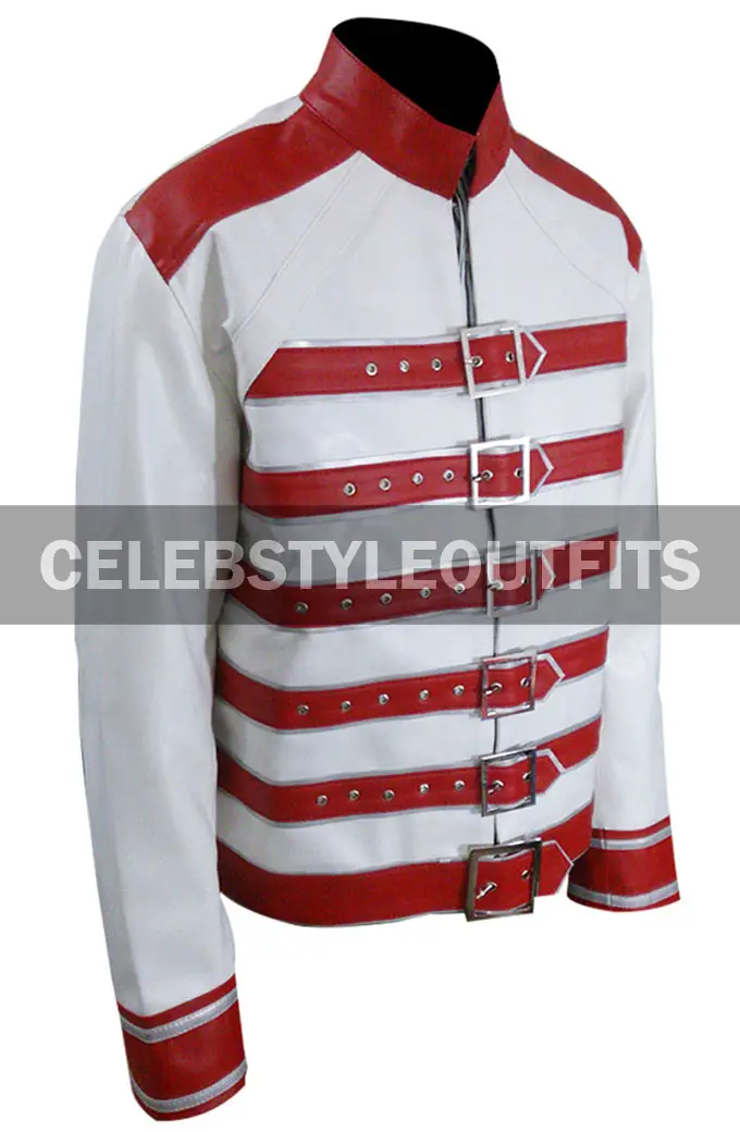 Mens Casual Freddie Mercury Concert White Leather Jacket freddie-mercury-red-white-jacket-costume