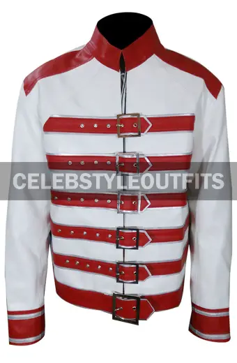 Casual Freddie Mercury Mens Concert White Leather Jacket