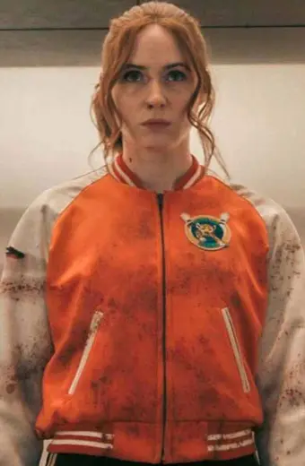 Samantha Gunpowder Milkshake Karen Gillan Orange Satin Jacket