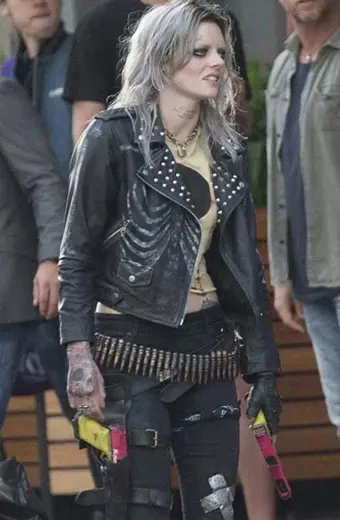 Guns Akimbo Samara Weaving Nix Biker Studded Leather Jacket
