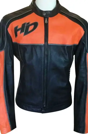 Harley Davidson Motorcycles Orange Black Biker Leather Jacket