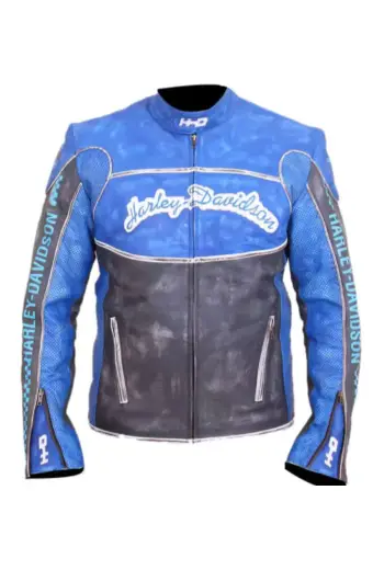 Harley Davidson Motorcycles Mens Blue Biker Leather Jacket